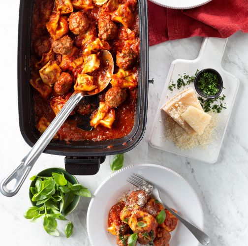 Create a One Pot Tortellini with Lamb & Parmesan Meatballs