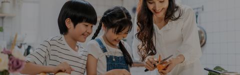 A young family preparing a meal